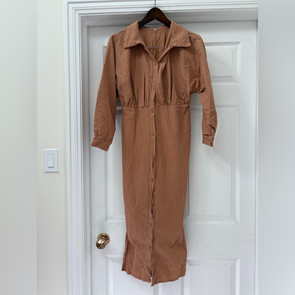 Tan  Button-Up Long Dress ladies small
